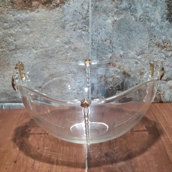 Vintage Mikasa Clear Glass Bowl Rose Gold Embossed - Picture 1 of 15